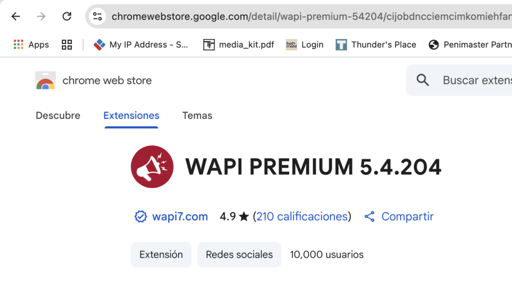Wapi Premium funcionando como extension de Chrome
